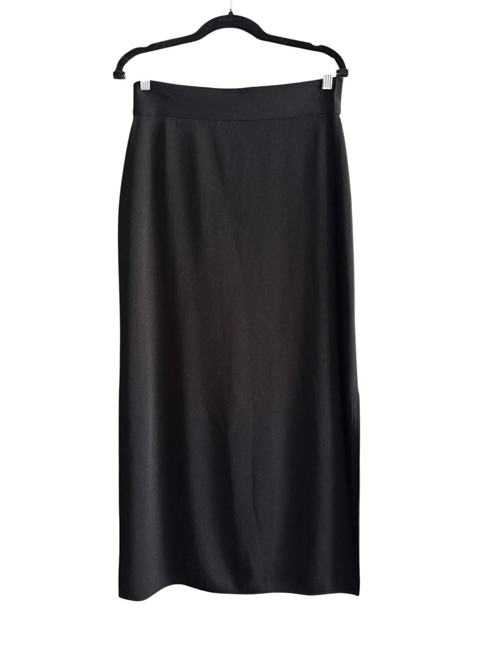 Misook Black Knit Maxi Skirt L Side Slit Minimalist Quiet Luxury